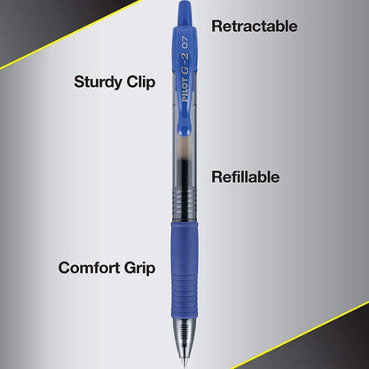 PILOT, G2 Premium Gel Roller Pens, Fine Point 0.7 mm, Blue, Pack of 14