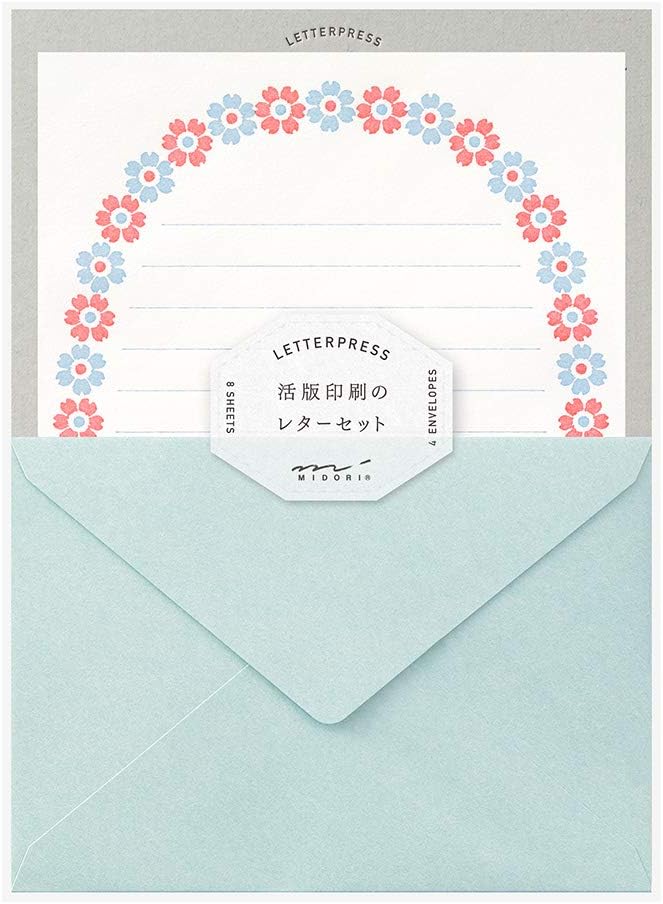 Midori 86478006 Letter Set, 478 Typographic, Flower Frame Pattern, Light Blue