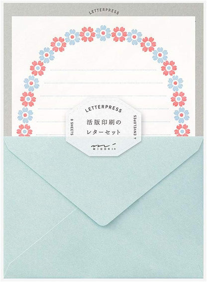 Midori 86478006 Letter Set, 478 Typographic, Flower Frame Pattern, Light Blue