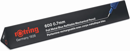 Rotring 600 Mechanical Pencil HB 0.7 mm Blue All-Metal Body Hexagonal Barrel