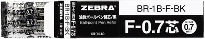 ZEBRA B-BR-1B-F-BK Oil-Based Ballpoint Pen Refill, F-0.7 Lead, Black, 10 Pens