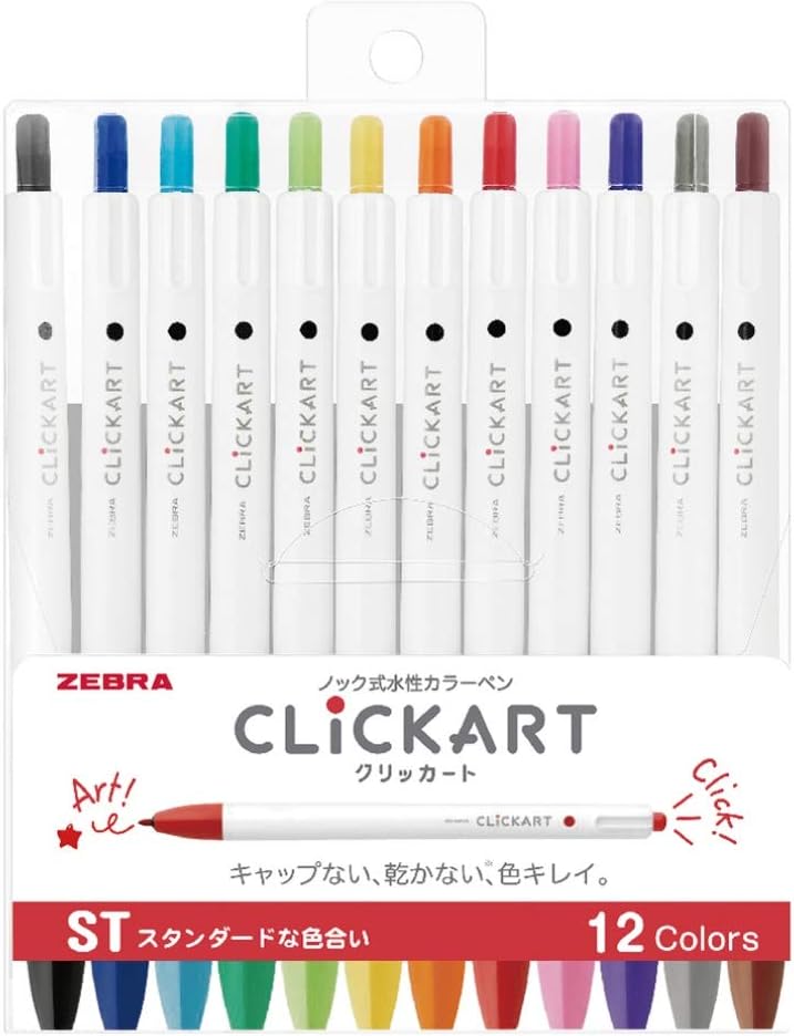 ZEBRA Clickart Water-based Pen Standard 12 Colors Set, WYSS22-12CST