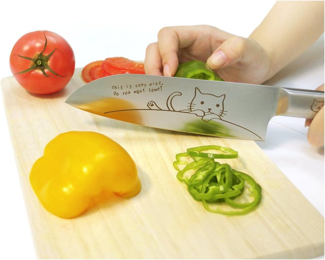 Meruperu cat Santoku pair set [Original cat picture-filled kitchen knife sharpening sharpener gift entitled]