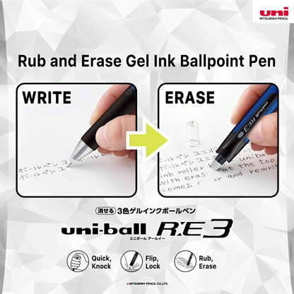 Premium Writing Pen Japan ? Mitsubishi Pencil Uni-Ball R:E URR103-05 Erasable Tri-Color Ballpoint Pen Refill, Blue, Set of 10 ? Smooth Writing Performance ? For Office & Daily Notes ? Original Imported