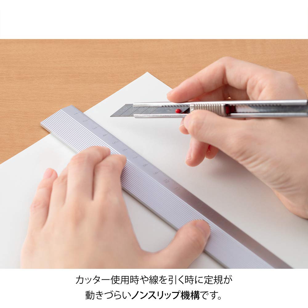 DESIGNPHIL 42278006 Aluminum Ruler, 11.8 inches (30 cm), Non-Slip, Silver