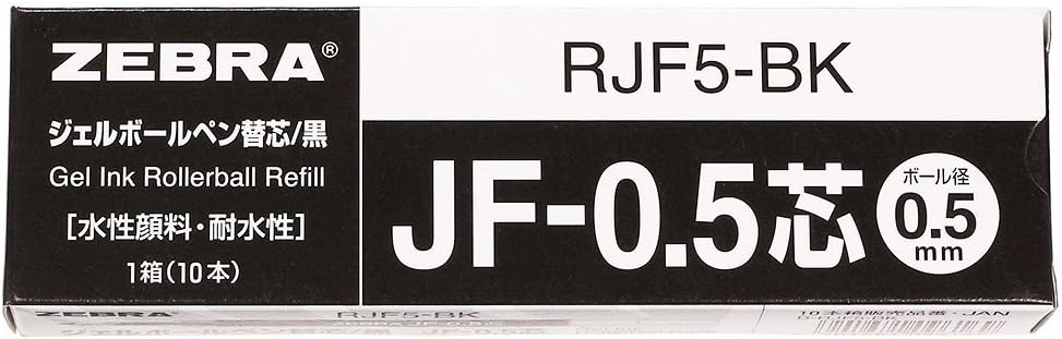 ZEBRA Refill for Gel Ballpoint Pen/Black 0.5mm [RJF5-BK] Set of 10 pieces (Japan Import)