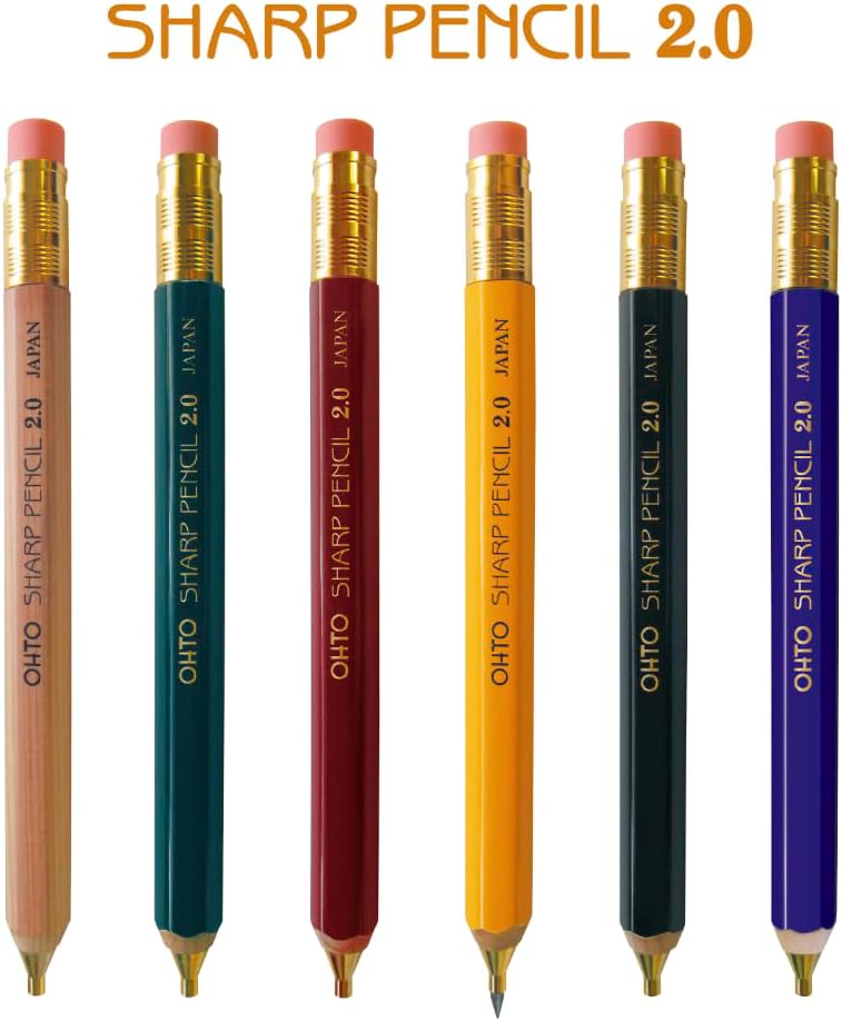 OHTO Mechanical Pencil Wood Sharp with Eraser 2.0, 2.0mm, Black Body (APS-680E-Black)