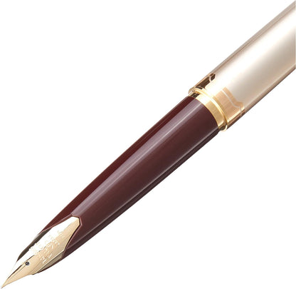 PILOT E95s Fountain Pen, Ivory Barrel with Gold Accents, Fine Nib, Blue Ink (60840), Burgundy/Ivory with Gold Accents, detail image