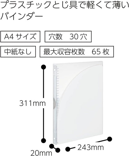 Kokuyo Campus Slide Binder, Adapt Slim, Double Pockets, A4, 30 Holes, Up to 65 Sheets, Transparent, Japan Import (RU-AP171T)