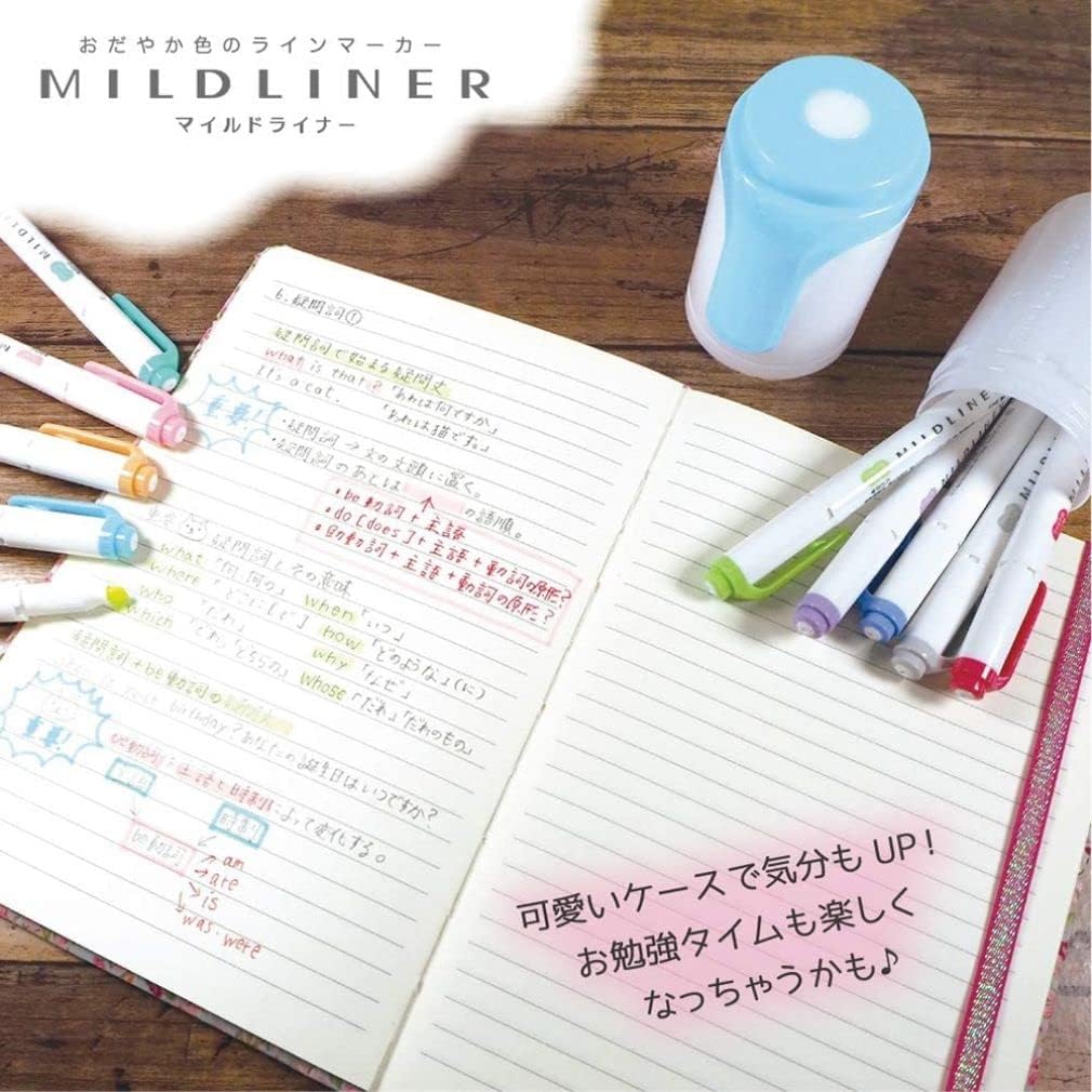 ZEBRA Mildliner WKT7-HD-BG-AZ Highlighter, 10 Colors, Hard Case Included, Blue Green