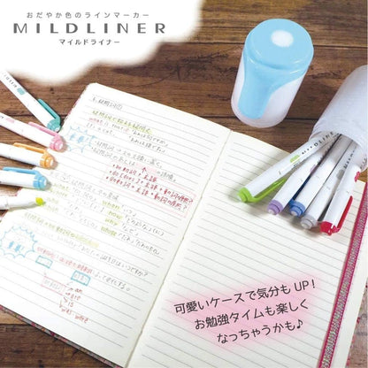 ZEBRA Mildliner WKT7-HD-BG-AZ Highlighter, 10 Colors, Hard Case Included, Blue Green