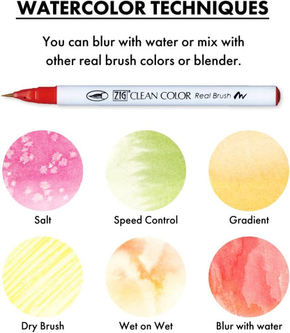 Kuretake ZIG Clean Color Real Brush, 30 colors set C, Flexible Brush Tips, Watercolor Pens for Painting, Drawing, Calligraphy and Brush Lettering for Artists, Made in Japan
