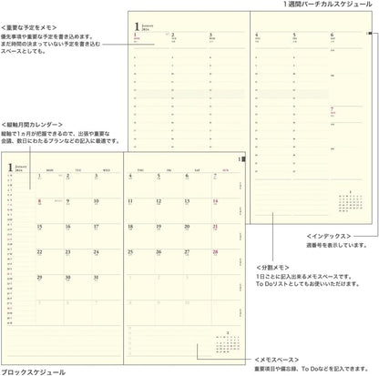 Midori 27097006 Professional Diary Notebook, 2024, A5 Slim, Weekly, Star Pattern (Starts December 2023) (black)