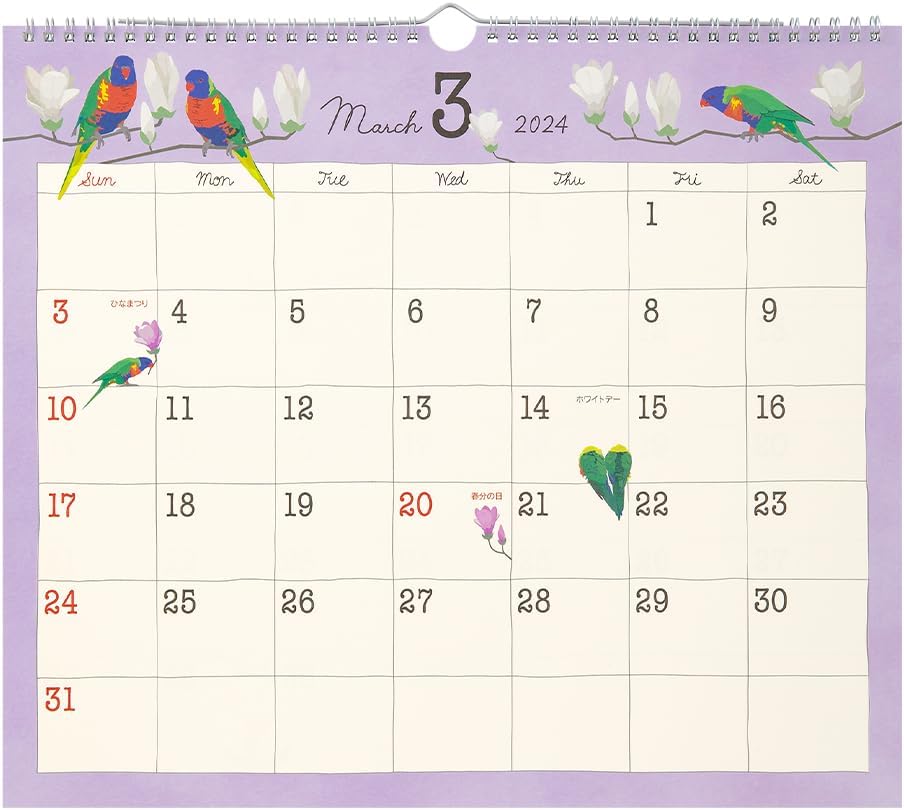 Midori 31287006 2024 Wall Calendar, Large, Country Time Floral Pattern (Tri-print)