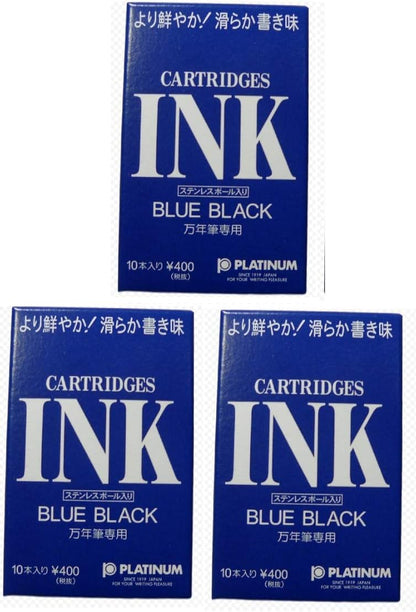 PLATINUM Fountain Pen Dye-Based Ink Cartridge - Blue Black - Pack of 10 3 Set