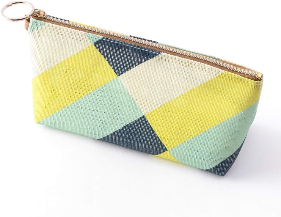 Midori 53336006 Pouch with Gusset, Mesh, Striped Pattern, Yellow-Green