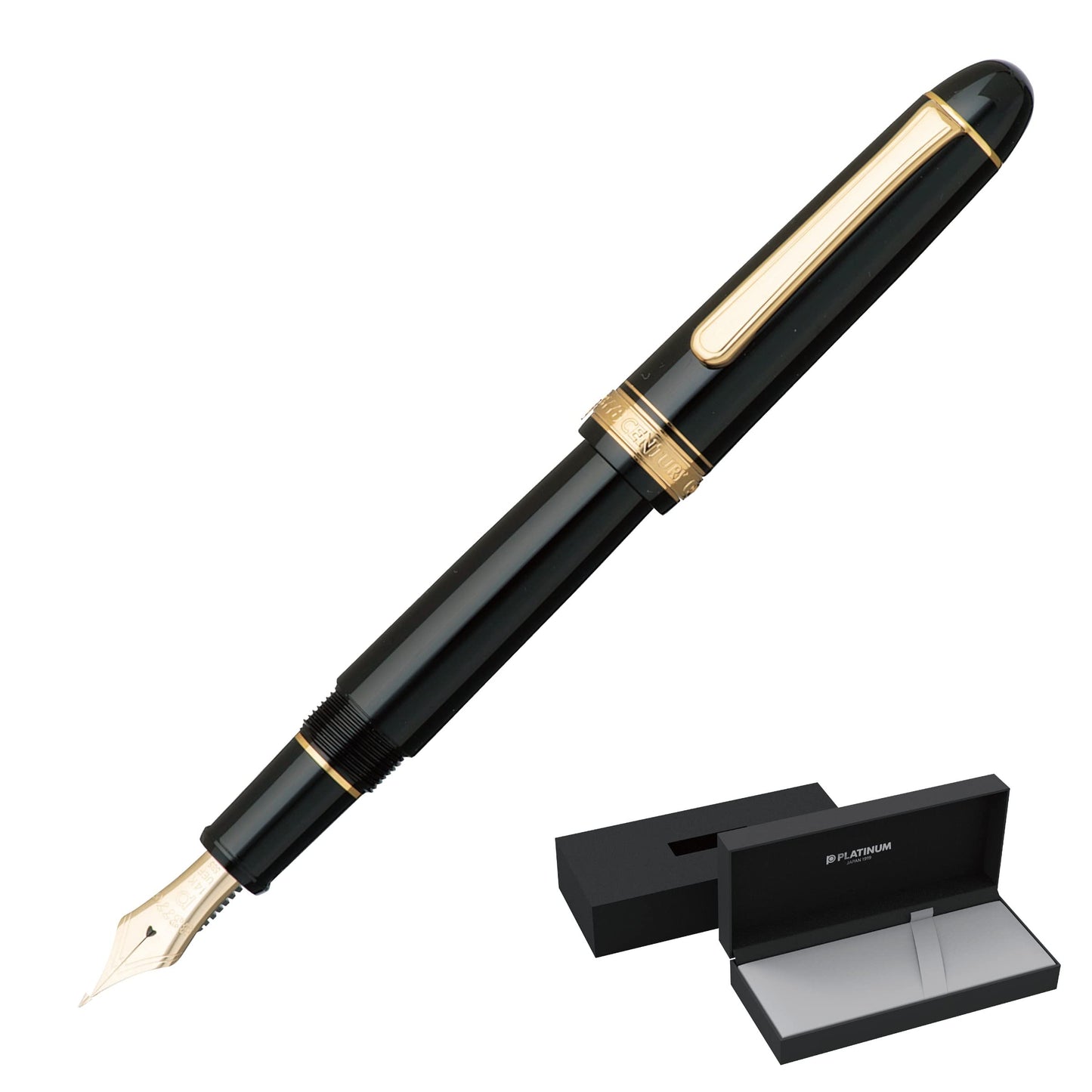 Luxury Fountain Pen for Smooth Writing – Platinum #3776 Century Black in Black Extra Fine Nib Gold Trim (Japan Import, Slip & Seal Technology)