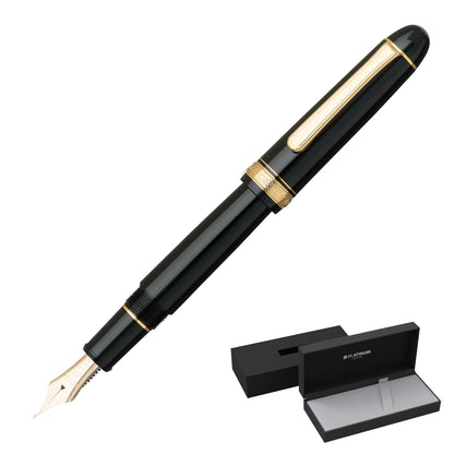 Luxury Fountain Pen for Smooth Writing – Platinum #3776 Century Black in Black Extra Fine Nib Gold Trim (Japan Import, Slip & Seal Technology)