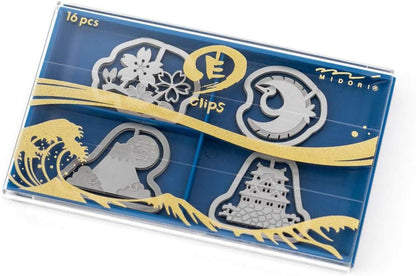 Etched Clips Japanese Symbol Pattern Made in Japan Paper Clip