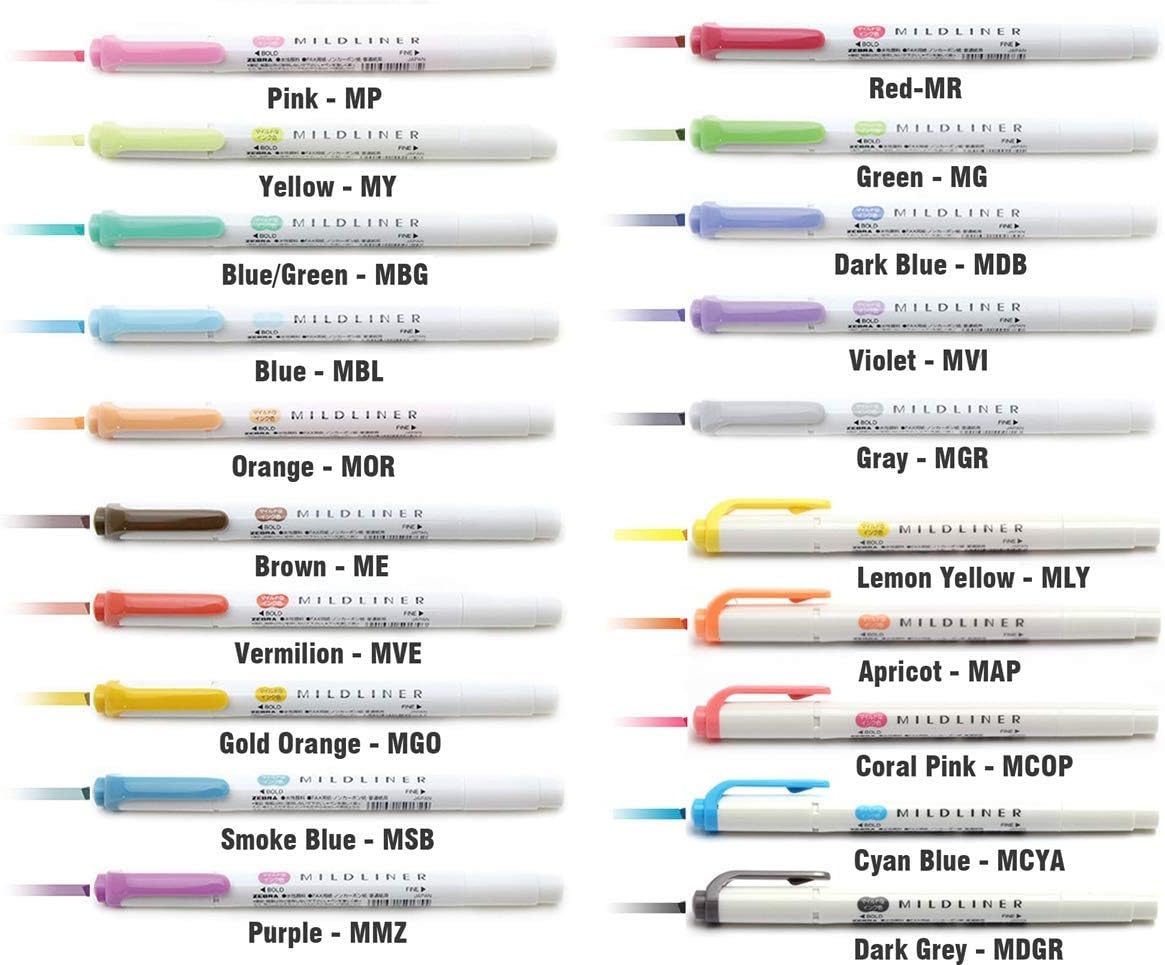 ZEBRA Mildliner Highlighter Pen Set, 20 Pastel Color Set (Japan Import)