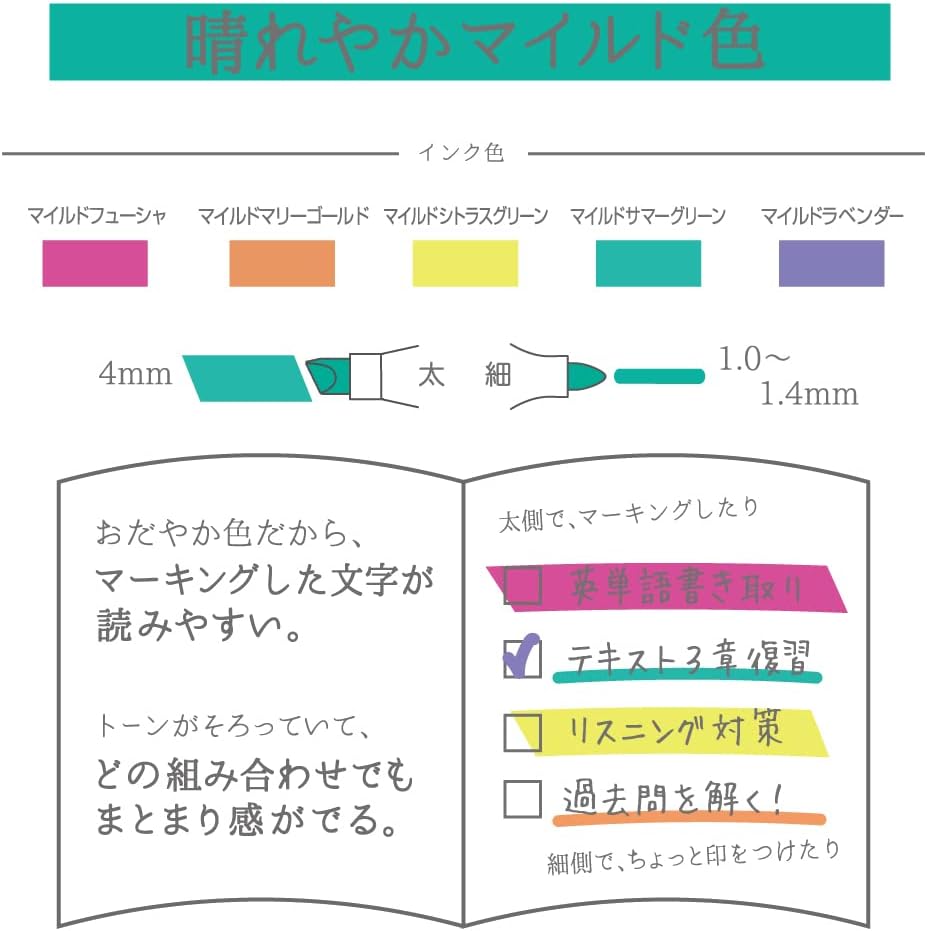 ZEBRA Highlighter Mildliner, 5 Bright Color Set (WKT7-5C-HC)