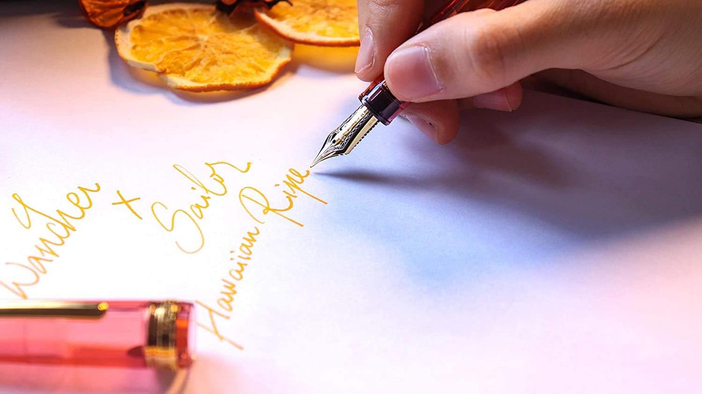 WANCHER Exclusive Sailor Original Professional Gear Hawaiian Ripe 21K Gold Fountain Pen [One-char Special Production] (F, Fine) writing sample