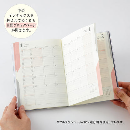 Midori 22264006 Double Schedule Planner, 2024, B6, Monthly Progress, Light Pink (Starts October 2023) (pale pink)