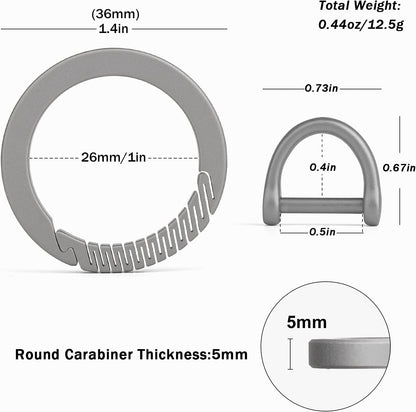 TISUR Titanium Carabiner Keychain Clip,D Key Rings for Keychains,Quick Release Keychain,Key Chain Clip for Men Women (Gray-Round)