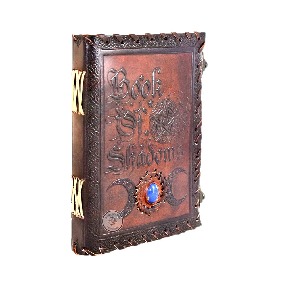Handmade Vintage Genuine Leather Journal Embossed Celtic Pentagram Shadow Book (BOS) Notebook Daily Notepad Diary Scrapbook Gift for Men Women Brown 9x7 Inch