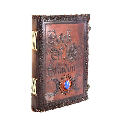 Egyptian Landscap Animal Flag Notebook Fabric Hardcover, Fully Customized Handmade Vintage Genuine Leather Journal, Embossed Celtic Pentagram, Book of Shadows (BOS) Notebook, Daily Notepad, Diary, Scrapbook, Gift for Men and Women, Brown, 9x7 Inches