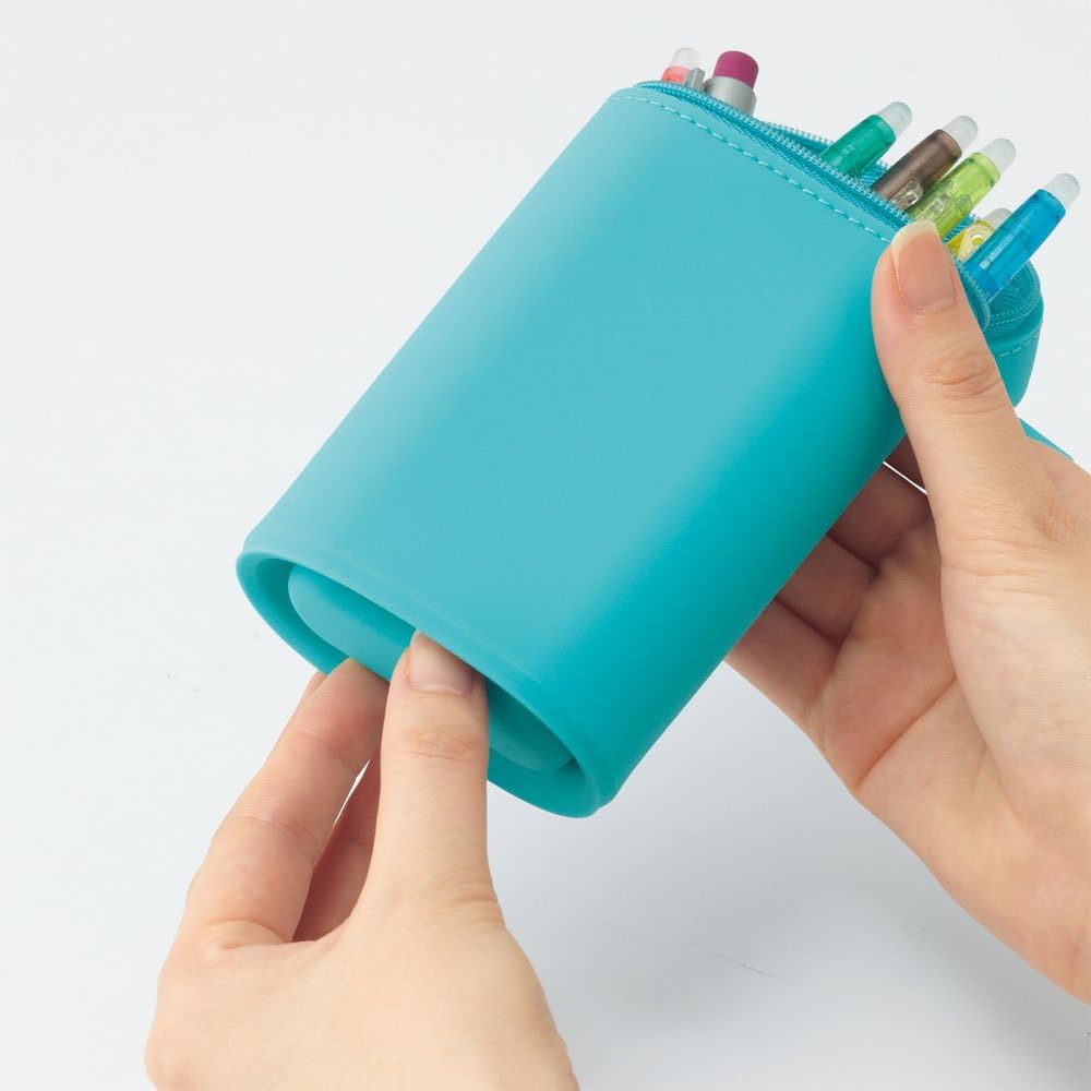 LIHIT LAB A7694-14 Stand Pencil Case, Oval Type, Light Blue