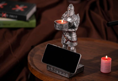 HDMbigmi King's Guard Standup Knight Candlestick Holders Resin TeaLight Holder Warrior Mobile Phone Stand Pen Holder Candle Holder for Restaurant, Altar, Home Table(Silver)