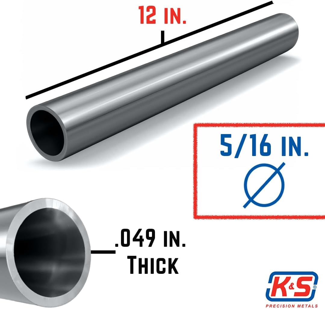 K & S K&S 83062 Round Aluminum Tube, 5/16" OD x 0.049" Wall x 12" Long, 1 Piece, Made in The USA