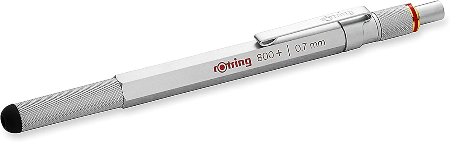 rOtring 1900184 800+ Mechanical Pencil and Touchscreen Stylus, 0.7 mm, Silver Barrel