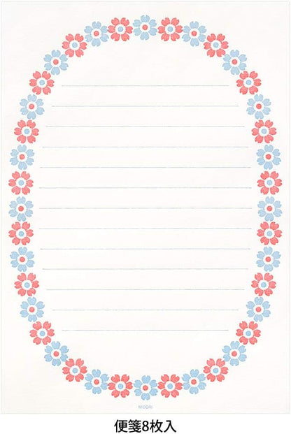 Midori 86478006 Letter Set, 478 Typographic, Flower Frame Pattern, Light Blue
