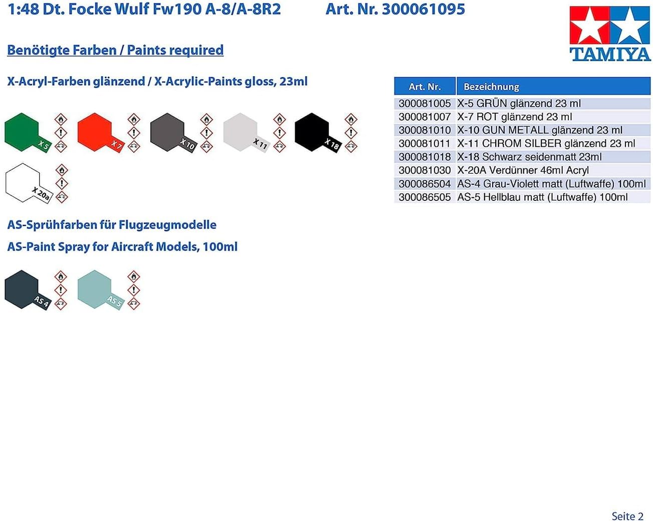 Tamiya 61095 1/48 Focke-Wulf FW190 A-8/A-8 R2 Plastic Model Airplane Kit