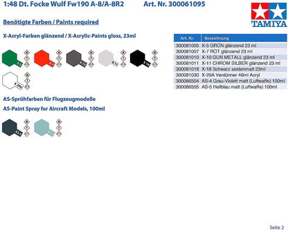 Tamiya 61095 1/48 Focke-Wulf FW190 A-8/A-8 R2 Plastic Model Airplane Kit