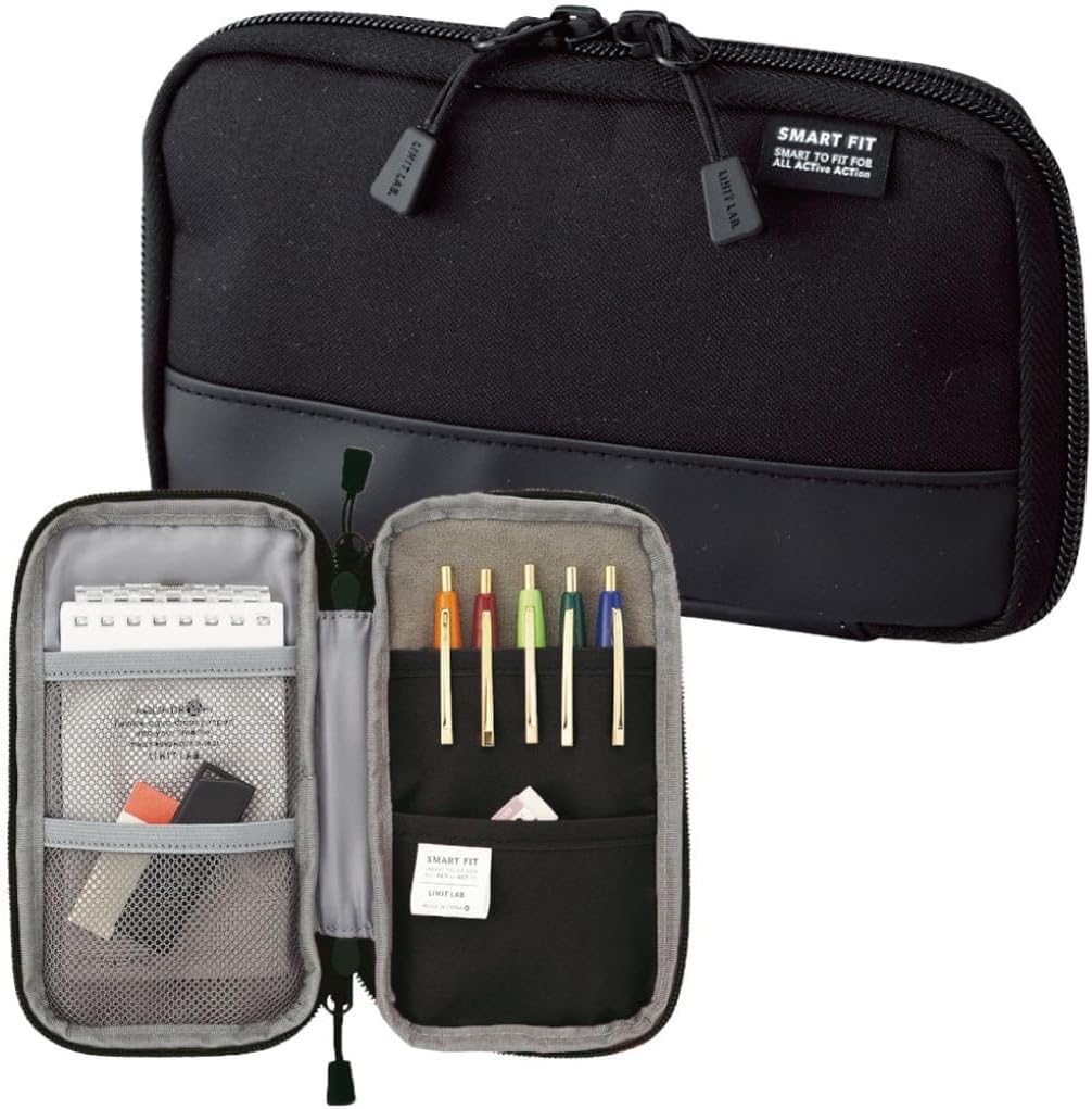 LIHIT LAB Compact Pen Case (Pencil Case), Water & Stain Repellent,3.5" x 6.5'', Black (A7687-24)