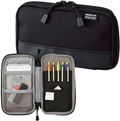 LIHIT LAB Compact Pen Case (Pencil Case), Water & Stain Repellent,3.5" x 6.5'', Black (A7687-24)