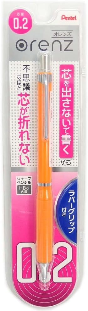 Pentel Mechanical Pencil Orenz with Rubber Grip 0.2mm, Orange Body (XPP602G-F)