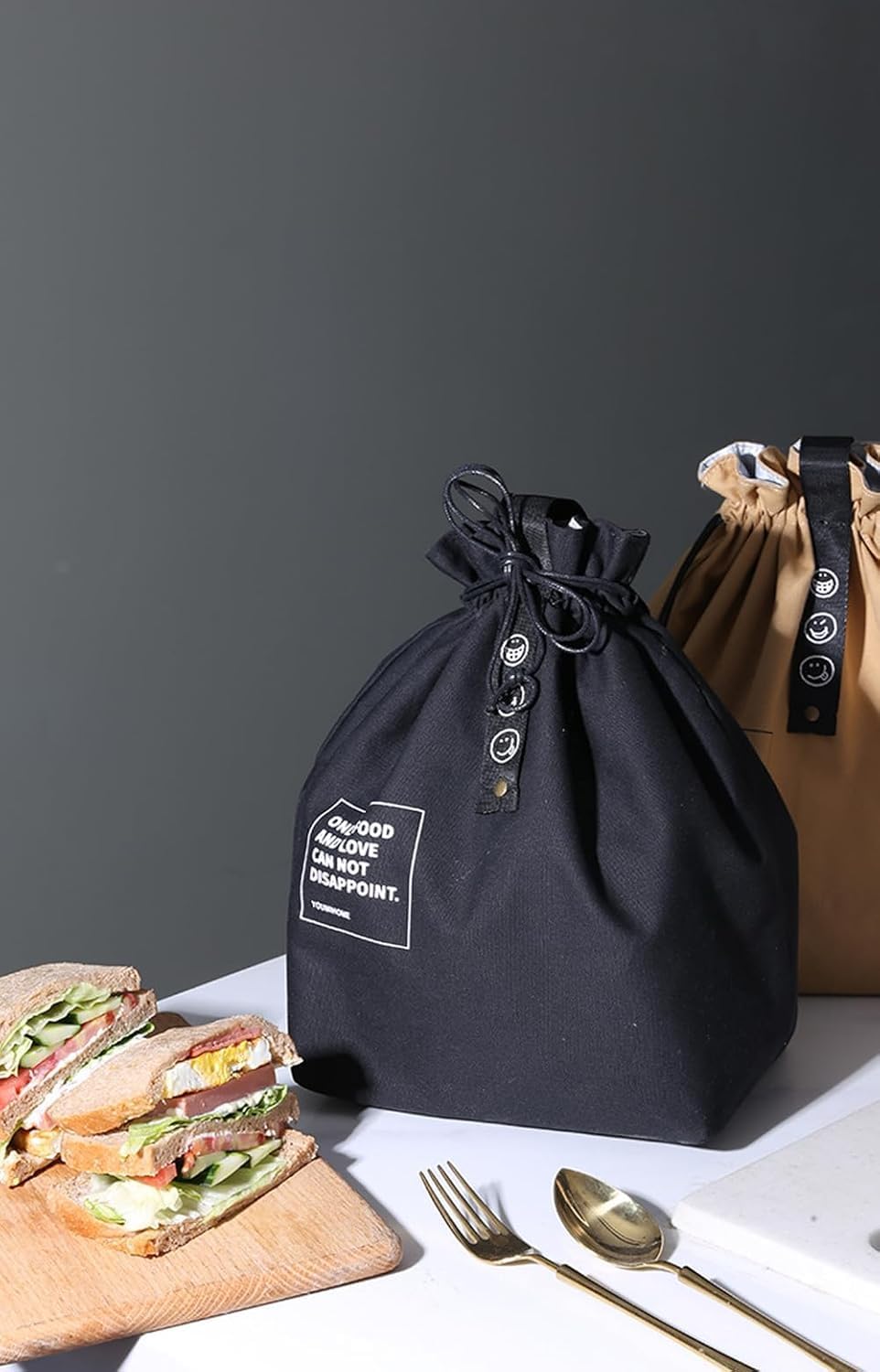 MRSXXNTY Lunch Bag Lunch Box for Men and Women,Canvas Insulated Lunch Bag,Mens Lunchbox for Work,Waterproof Insulated Drawstring Hand Carry Bag (Black)