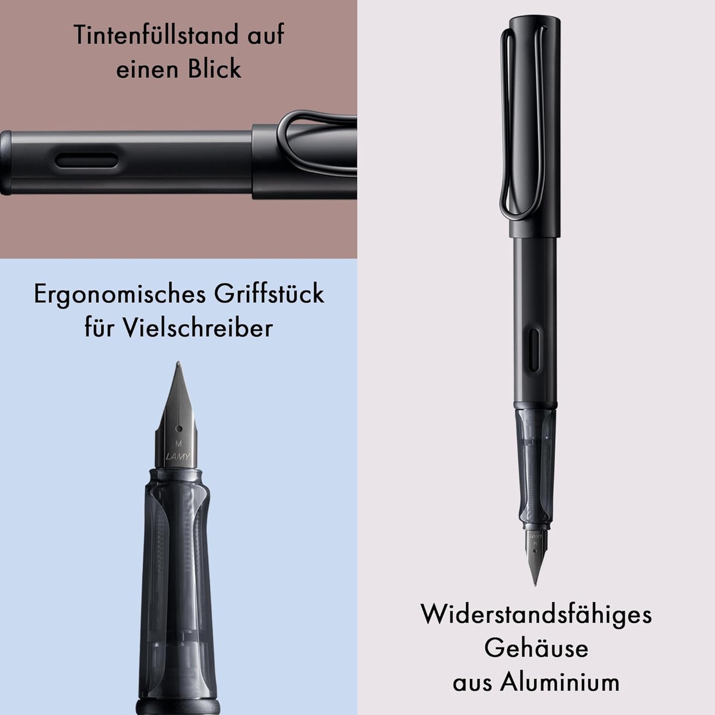 LAMY AL-star black - Fountain Pen with ergonomic grip & black steel nib in size F - lightweight aluminum body - including LAMY T 10 blue cartridge - Right-Handed, detail image