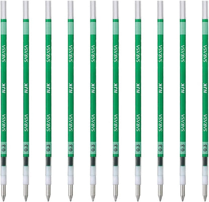 ZEBRA BRNJK3G Prefer Sarasa NJK-0.3 Ballpoint Pen Refills, Green, 10 Pieces