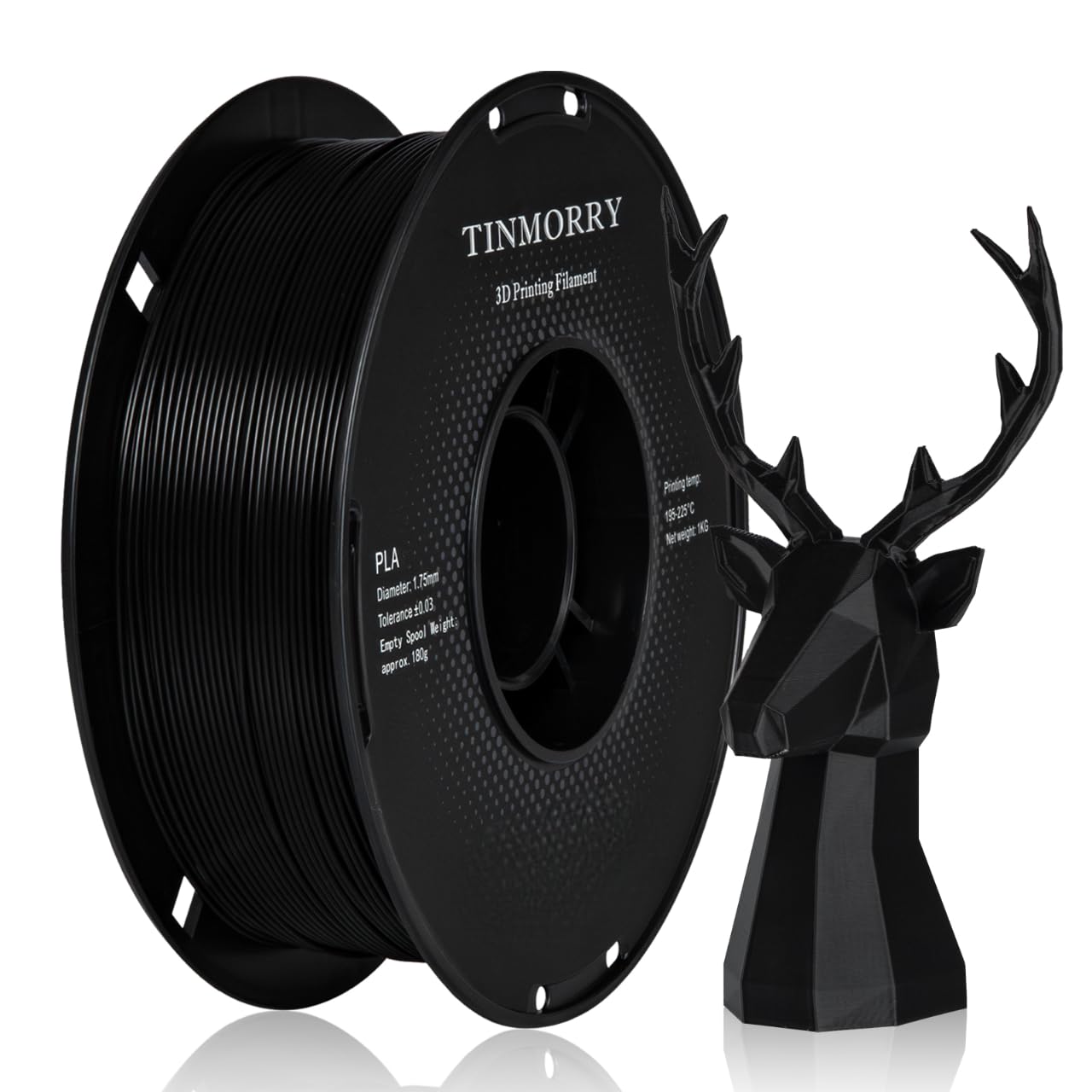 PLA 3D Printer Filament, TINMORRY PLA Filament 1.75 mm, 3D Printing Filament with Dimensional Accuracy +/- 0.03 mm, 1 kg Spool, Black