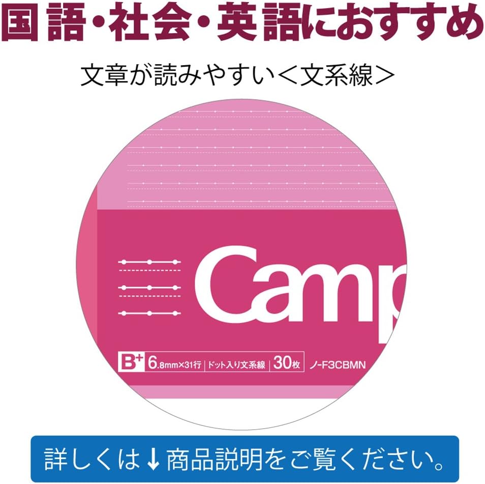 Kokuyo Campus Notebooks Semi B5-dotted, 6mm Ruled and 0.8mm Sub-ruled Memo-adding Style, 30 Lines X 30 Sheets, Pack of 5 Cover Colors