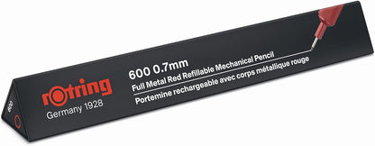 Rotring 600 Mechanical Pencil | HB 0.7 mm | Red All-Metal Body | Hexagonal Barrel