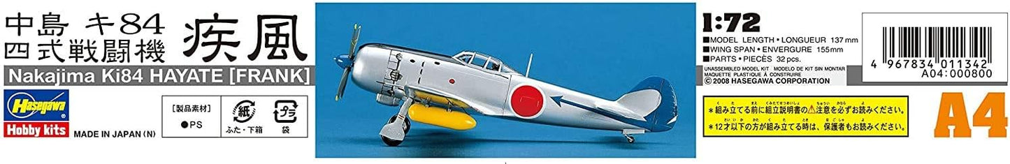Hasegawa Nakajima Ki84 Hayate (Frank) (Plastic Model) 1/72 Air Plane A4