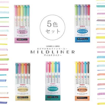 ZEBRA Highlighter Mildliner, 5 Bright Color Set (WKT7-5C-HC)