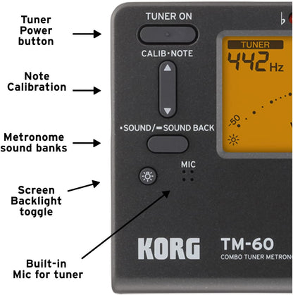 Korg TM60BK Tuner Metronome, Black