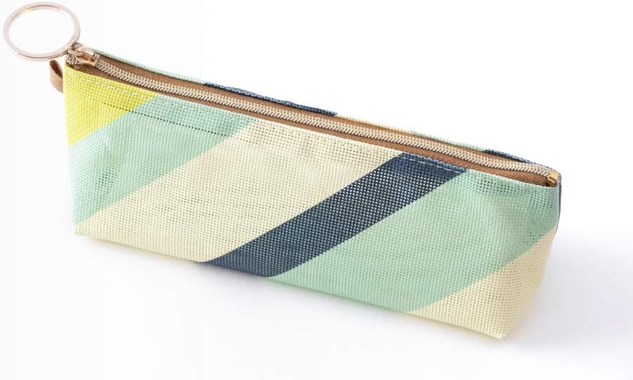 Midori 41800006 Pencil Case, Mesh, Striped Pattern, Yellow-Green